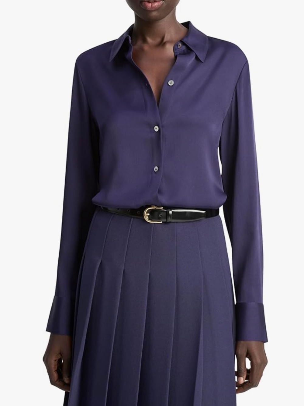 NWT Vince Women's Slim Fit Classic Silk Shirt Twilight M | $398 Retail